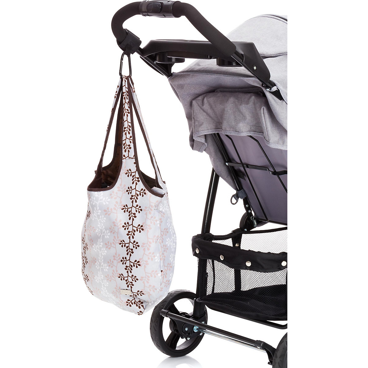 Karabinerhalterung für Kinderwagen und Buggys schwarz mit Reflektor
