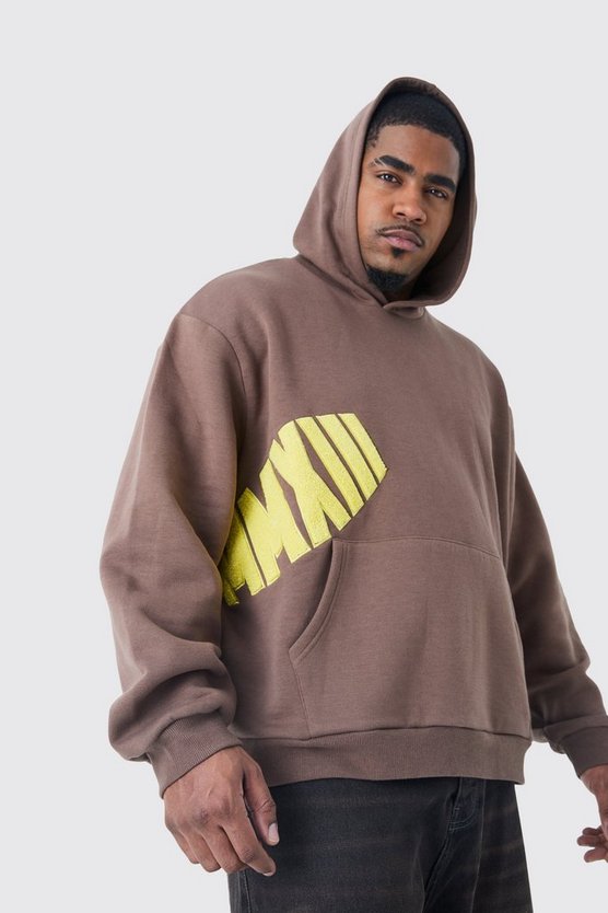 Plus kastiger Oversize Hoodie mit Borg-Applikation