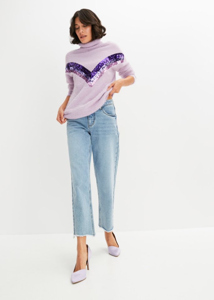 Rollkragenpullover mit Pailletten-Applikation