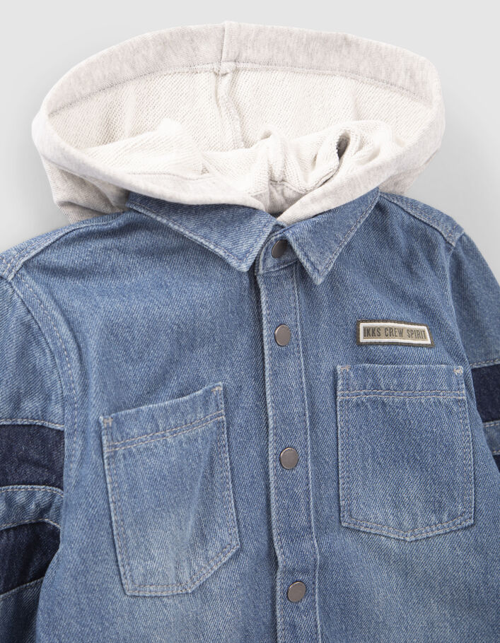Chemise en jean bleu bio capuche amovible garçon