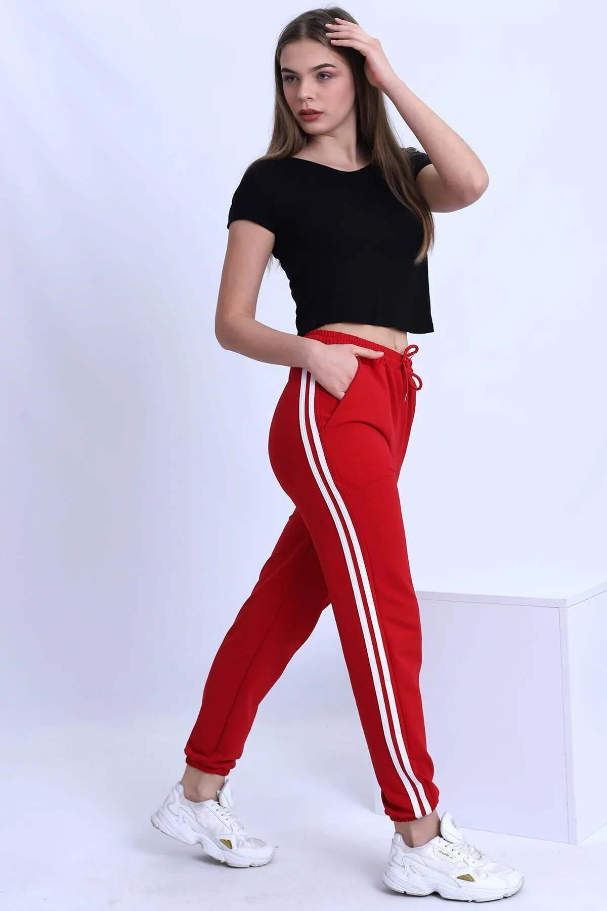 Deafox  Rote Jogginghose mit Streifendetail für Damen