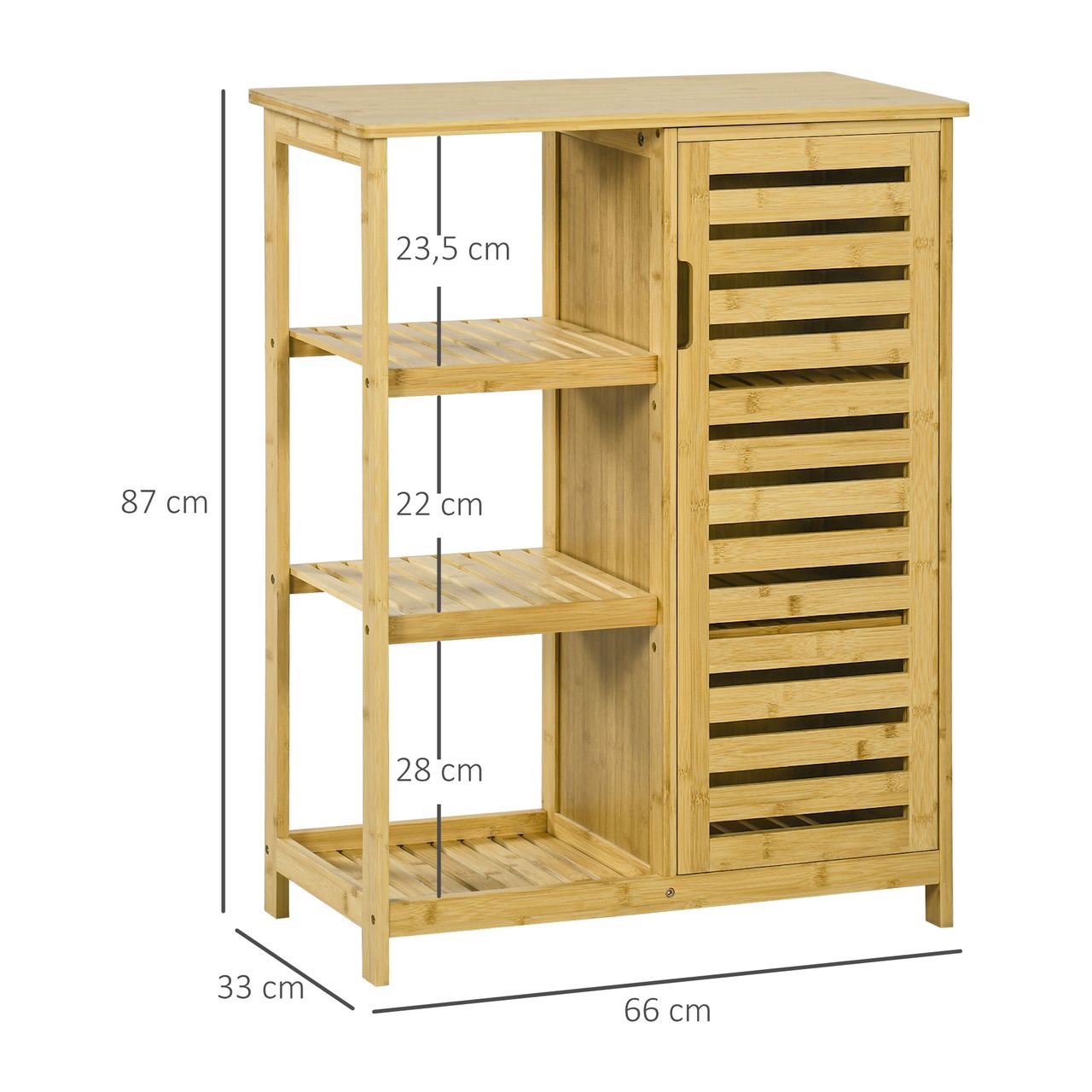 kleankin Badezimmerschrank Badschrank mit Schrankfach, 3 Offenen Ebenen, Bambus
