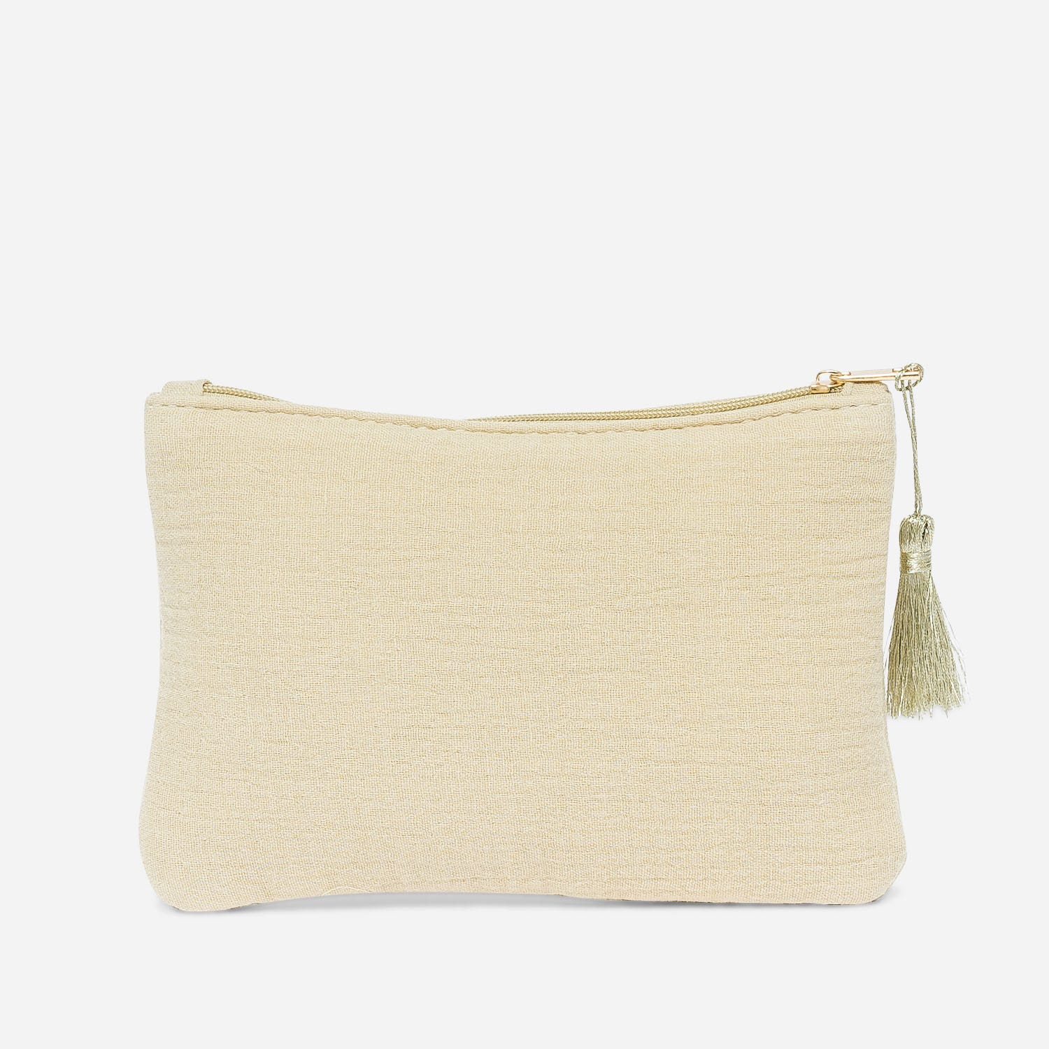 Pochette beige avec message doré