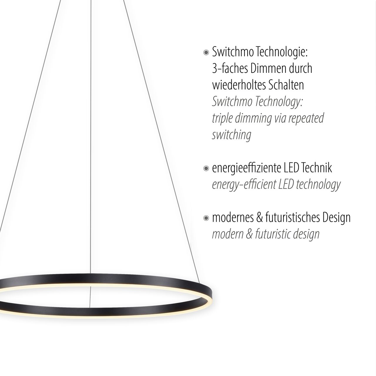 Leuchten Direkt LeuchtenDirekt LED Pendelleuchte RITUS, rund, 3-Stufen Dimmer, 3000Kelvin, Innenleuchte, IP20