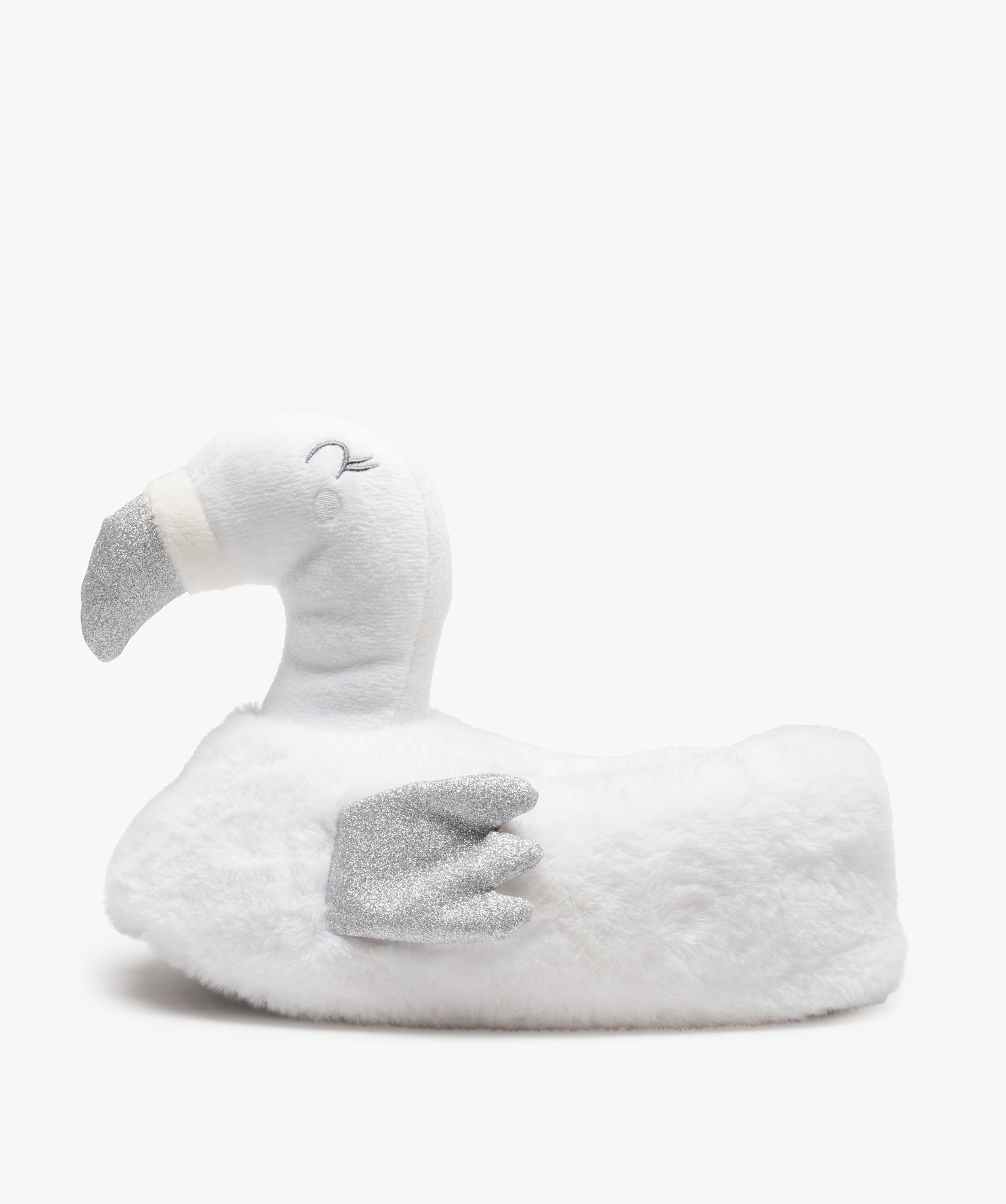 Chaussons femme en volume flamant rose à paillettes blanc | GEMO