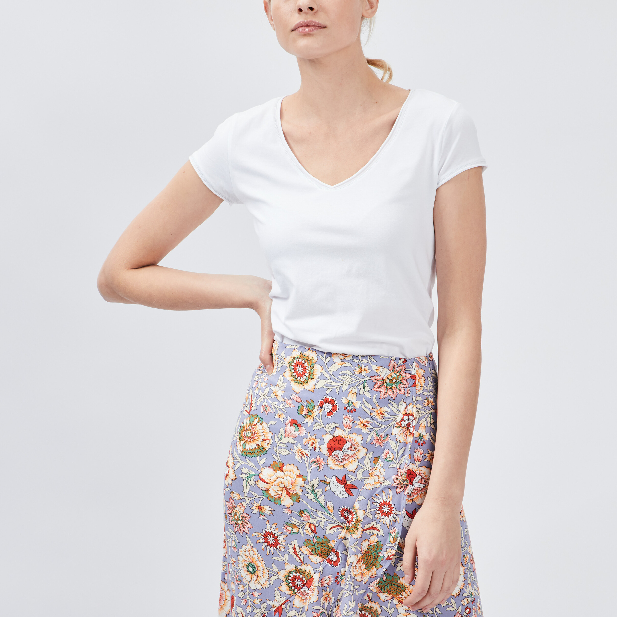 T-shirt manches courtes ajusté blanc femme | La Halle