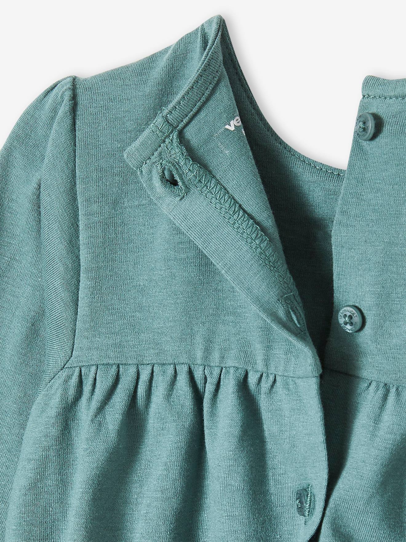 T-shirt brodé bébé manches longues vert grisé