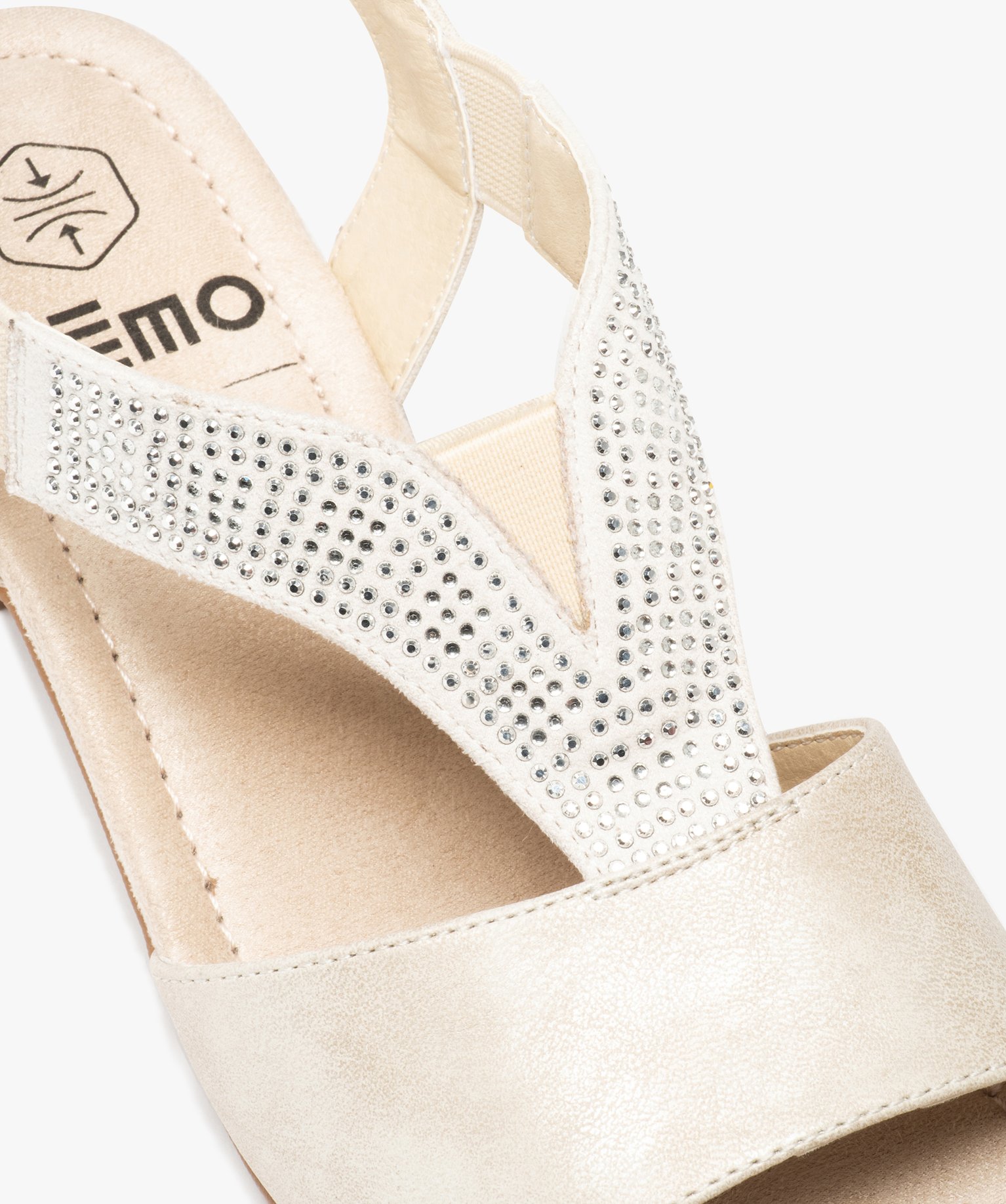Sandales femme confort à talon et brides élastiques à strass beige | GEMO