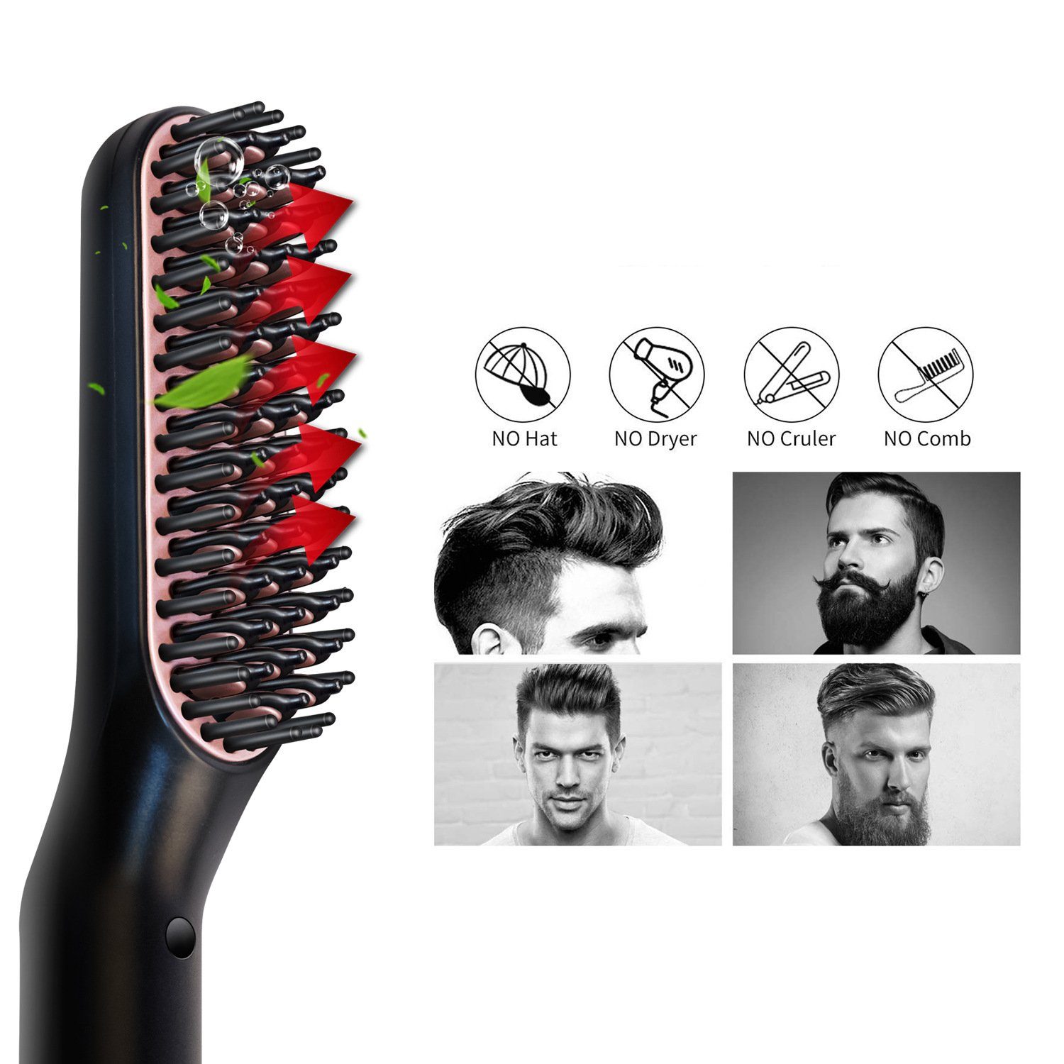 ERHWIO Bartbürste Haarglättungsbürste 3in1, Ionen-Heizung, einstellbare Temperatur, Bartbürste, Verbrühungsschutz, 30 Min. Abschaltung Männer/Frauen