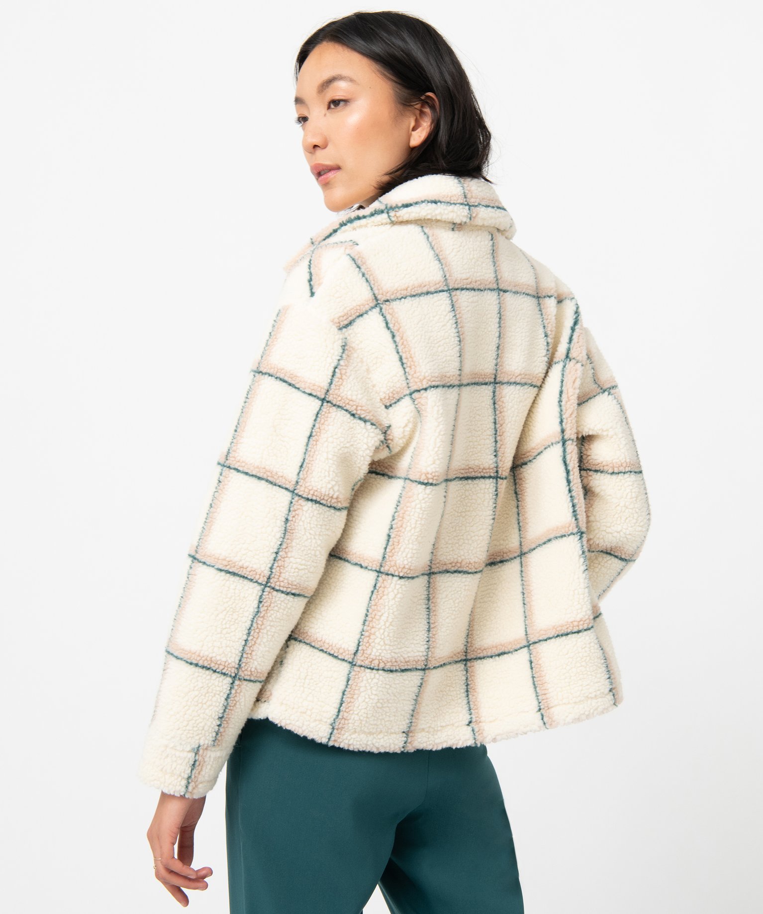 Veste femme en sherpa à carreaux carreaux | GEMO