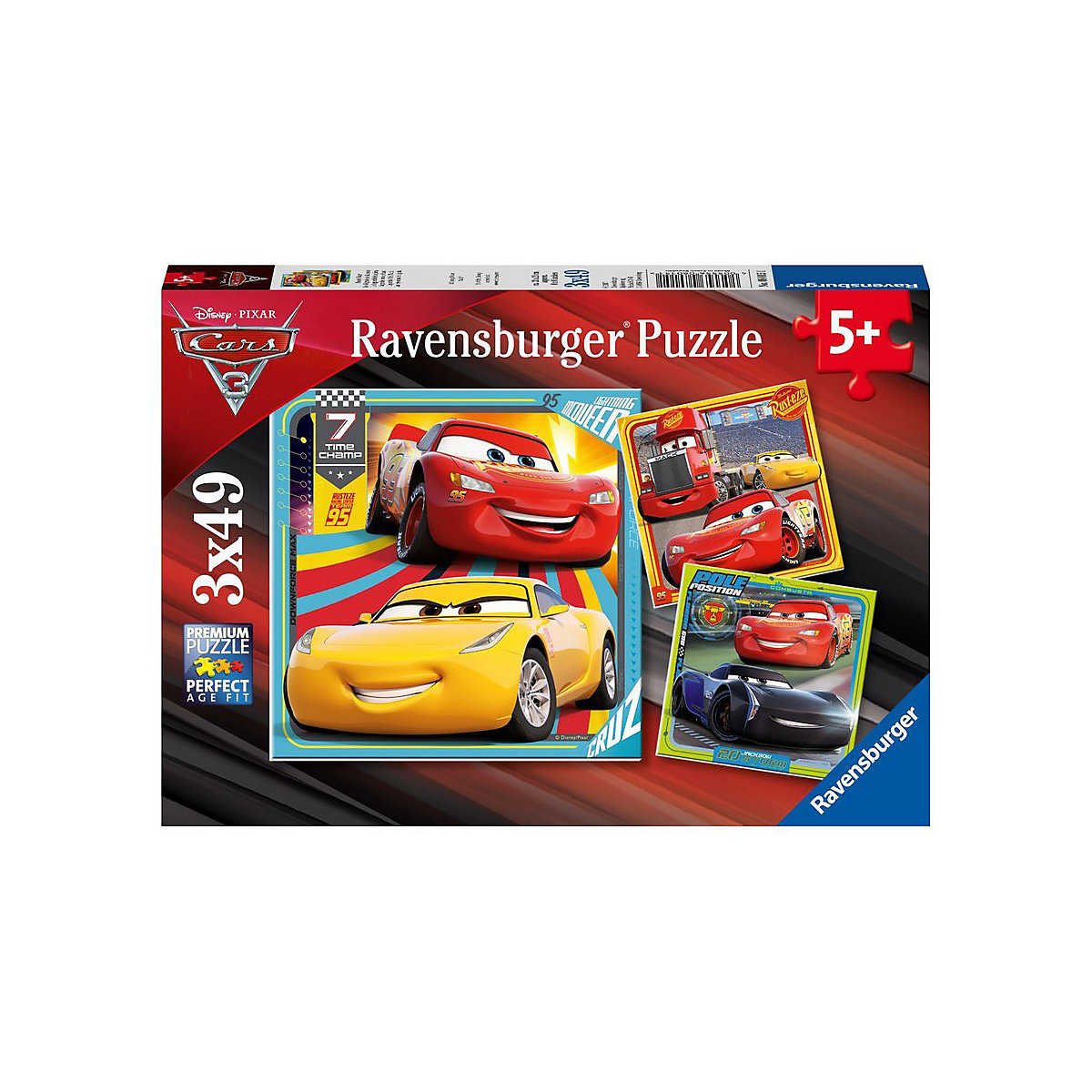 3er Set Puzzle, je 49 Teile, 21x21 cm,   Cars 3 Bunte Flitzer