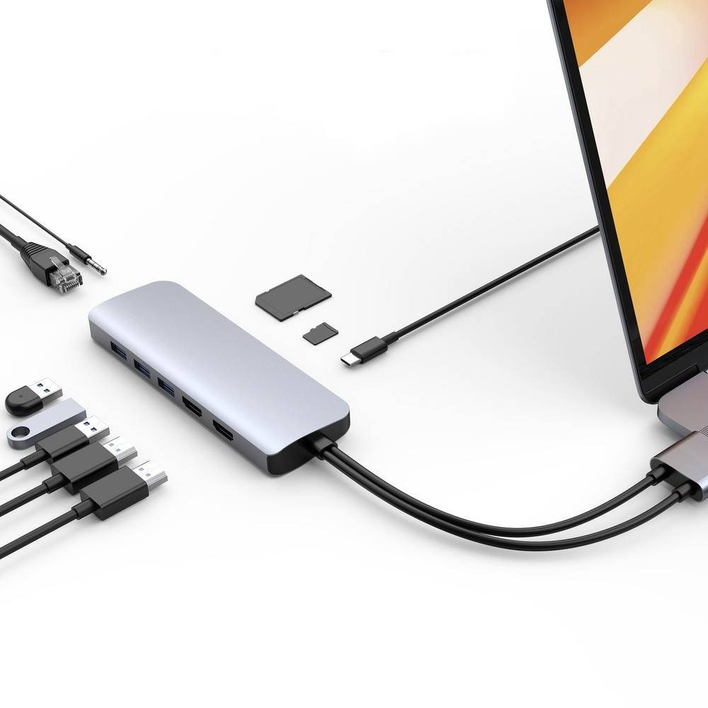 Hyper Laptop-Dockingstation VIPER 10-in-2 USB-C Hub Grey, integrierter Kartenleser
