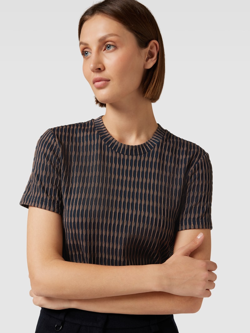 T-Shirt mit Strukturmuster Modell 'Silay' in marineblau