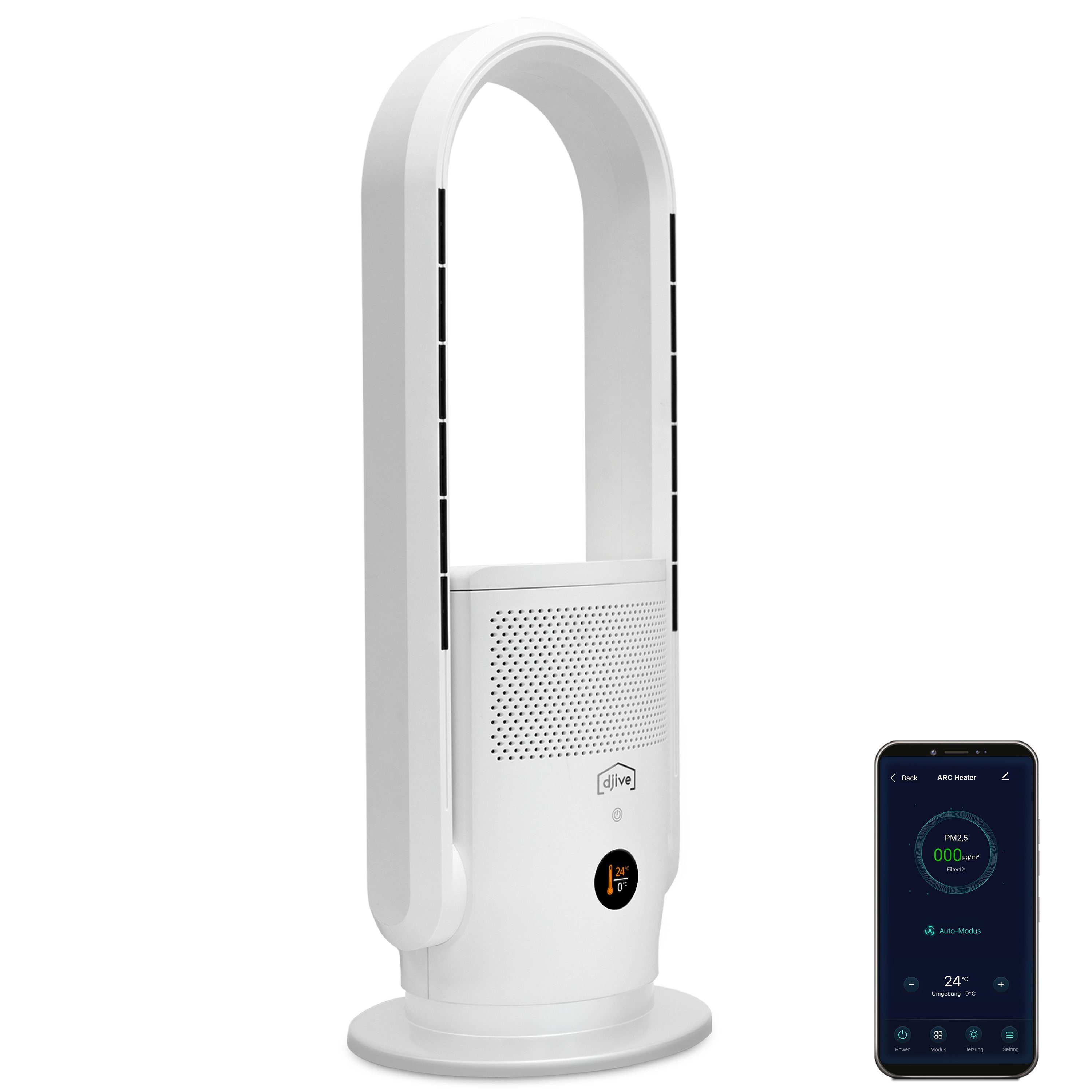 djive Ventilatorkombigerät ARC Heater, leise 9 Stufen, Schlafmodus, HEPA Luftreiniger, Heizlüfter, Allergiker