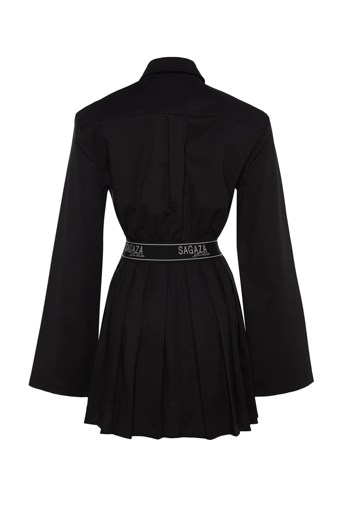 Trendyol Collection  X Sagaza Studio Schwarzes Kleid mit offener Taille/Skater-Taille, reifenlagiges Palepate-Kleid tclaw24el00000