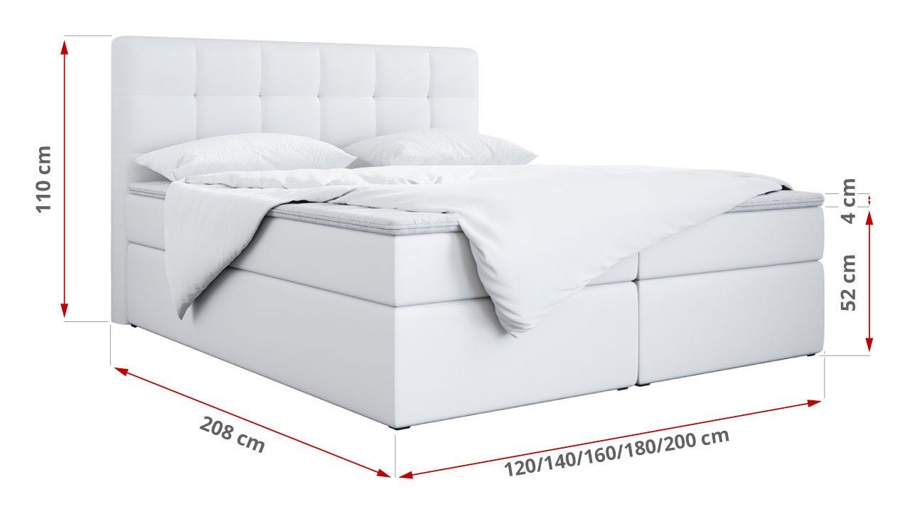 MKS MÖBEL Boxspringbett TOP2, Polsterbett mit Multipocket-Matratze, Stauraumbett