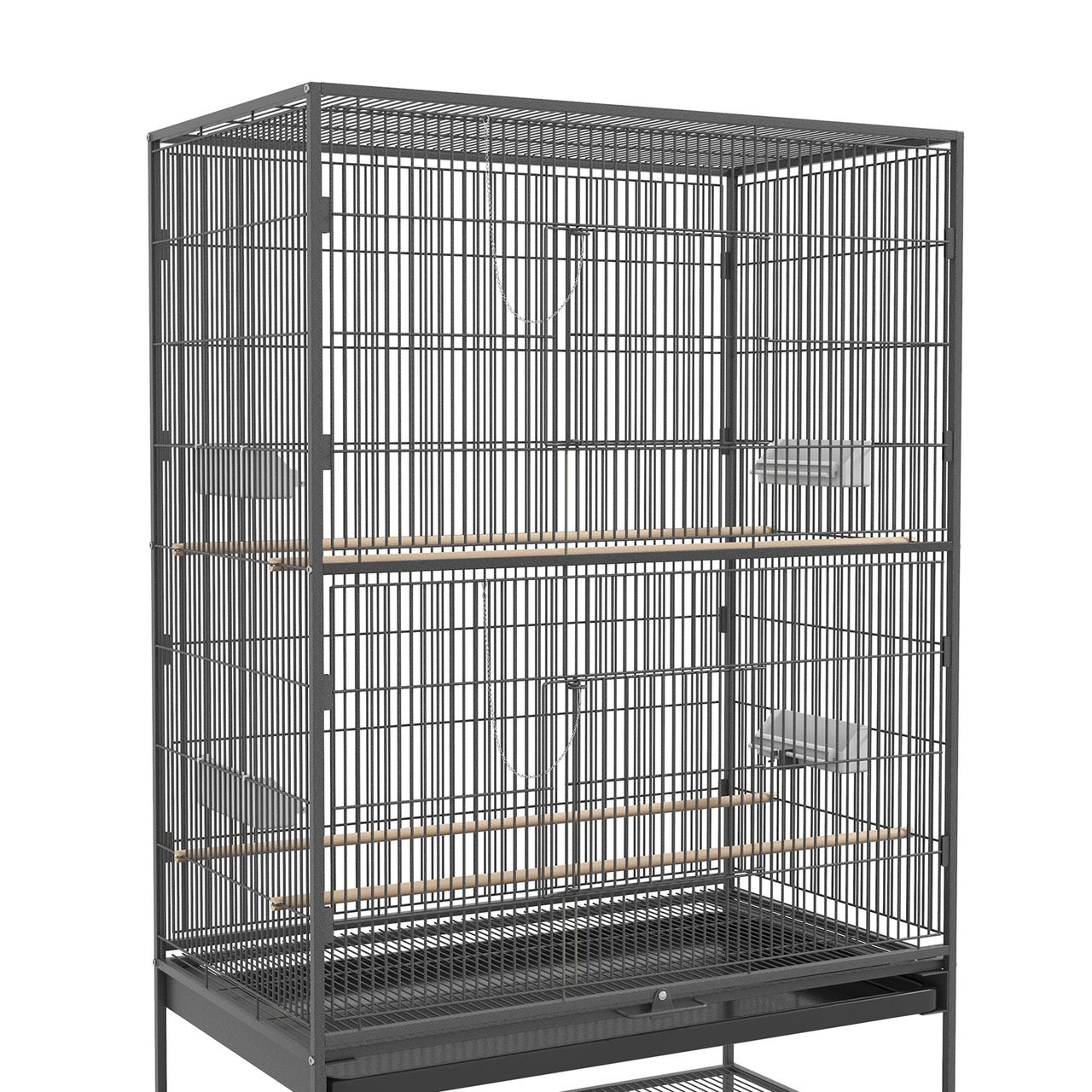 PawHut Vogelkäfig Vogelbauer mit Sitzstangen, Vogelhaus mit Ablage Rollen Stahl