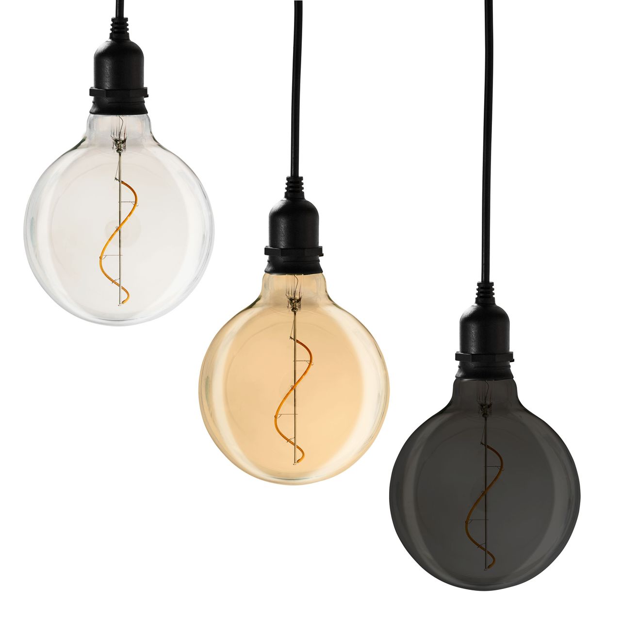 Weles 3er Set Glaskugel Glow klar, gold & smokey Batteriebetrieben