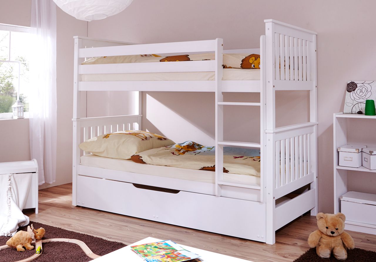Ticaa Etagenbett Sammy weiß Var 1 - mit Zusatzbett -