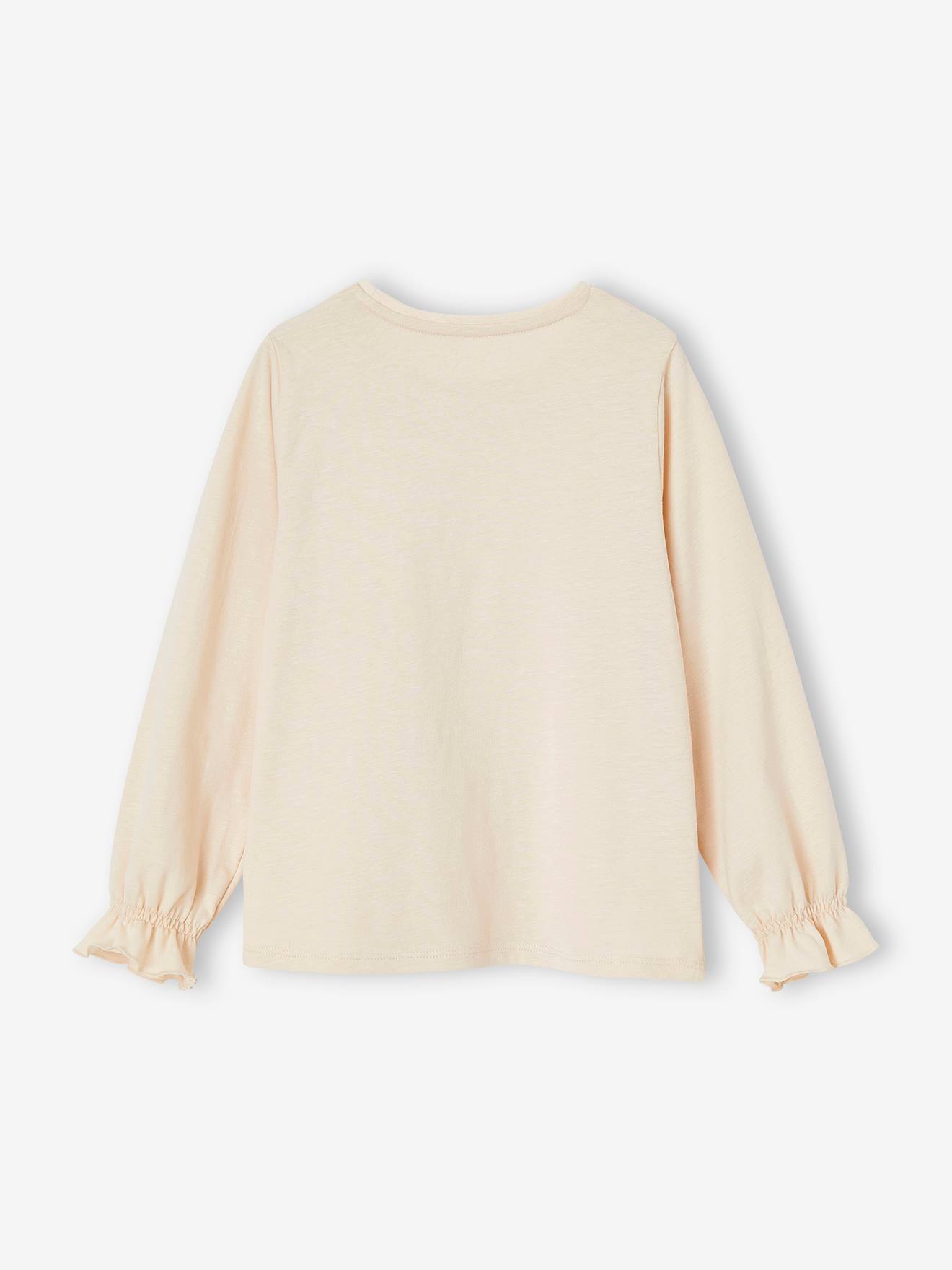 T-shirt romantique motifs brillants fille beige poudré