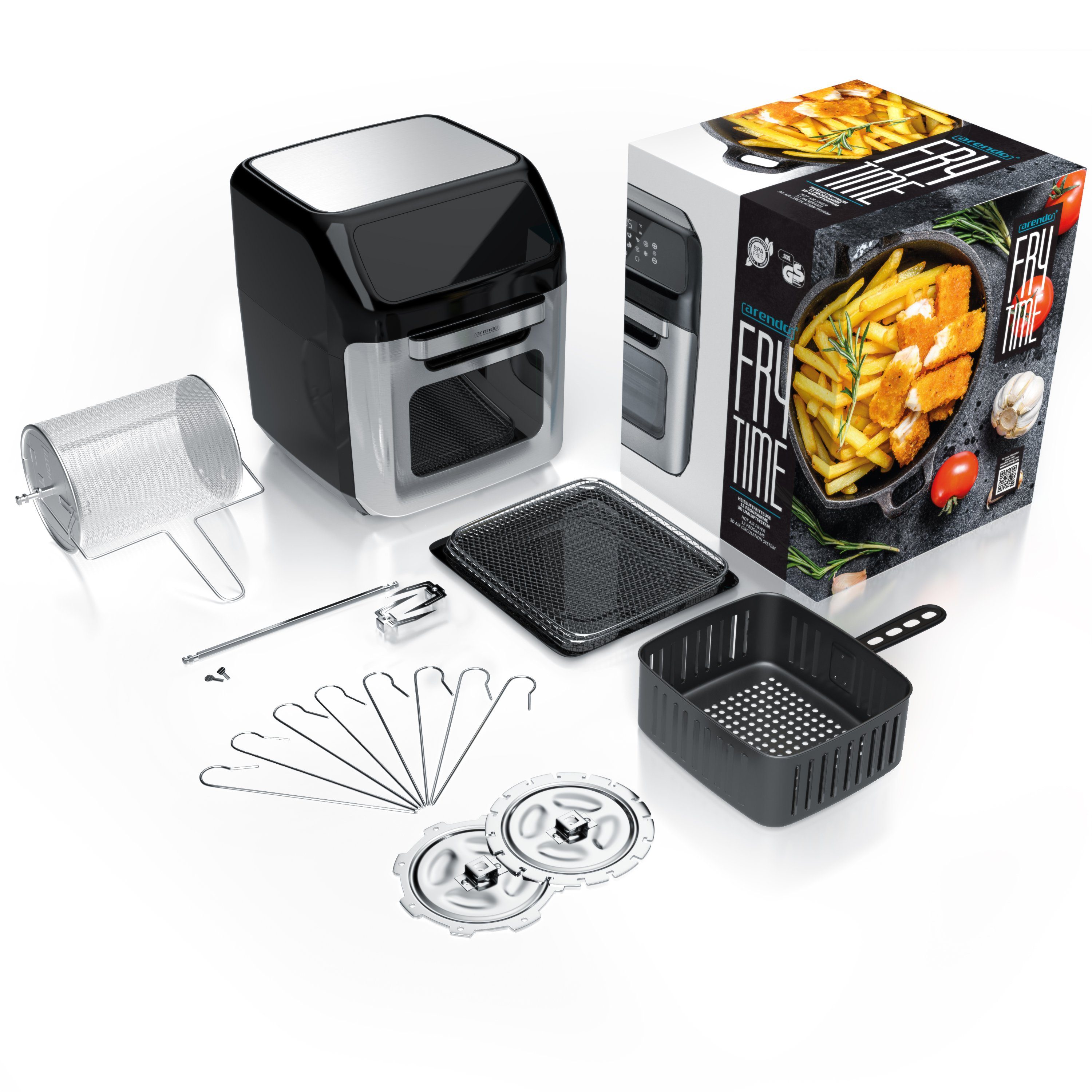 Arendo Heißluftfritteuse, 1800 W, Airfryer, Edelstahl Mini Backofen, Umluft Heissluftfritteuse, BPA frei