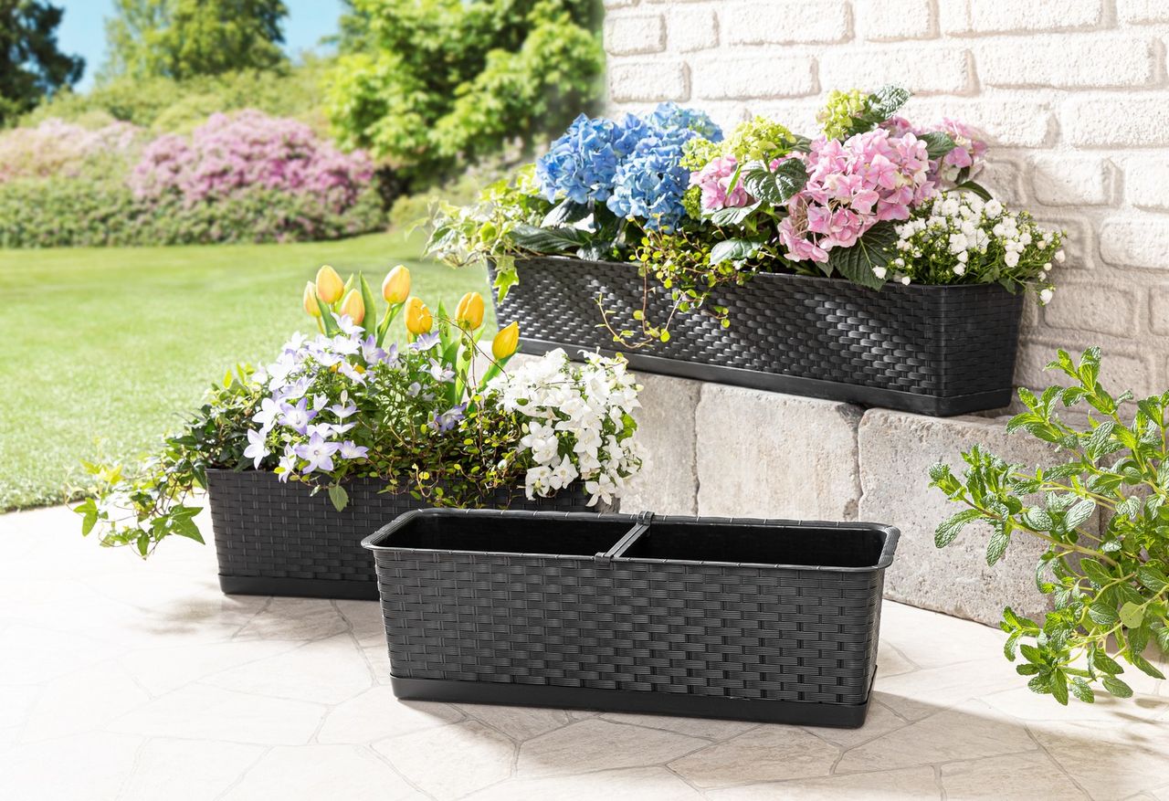 Powertec Garden Pflanzkasten Komplettset in Rattanoptik, Anthrazit