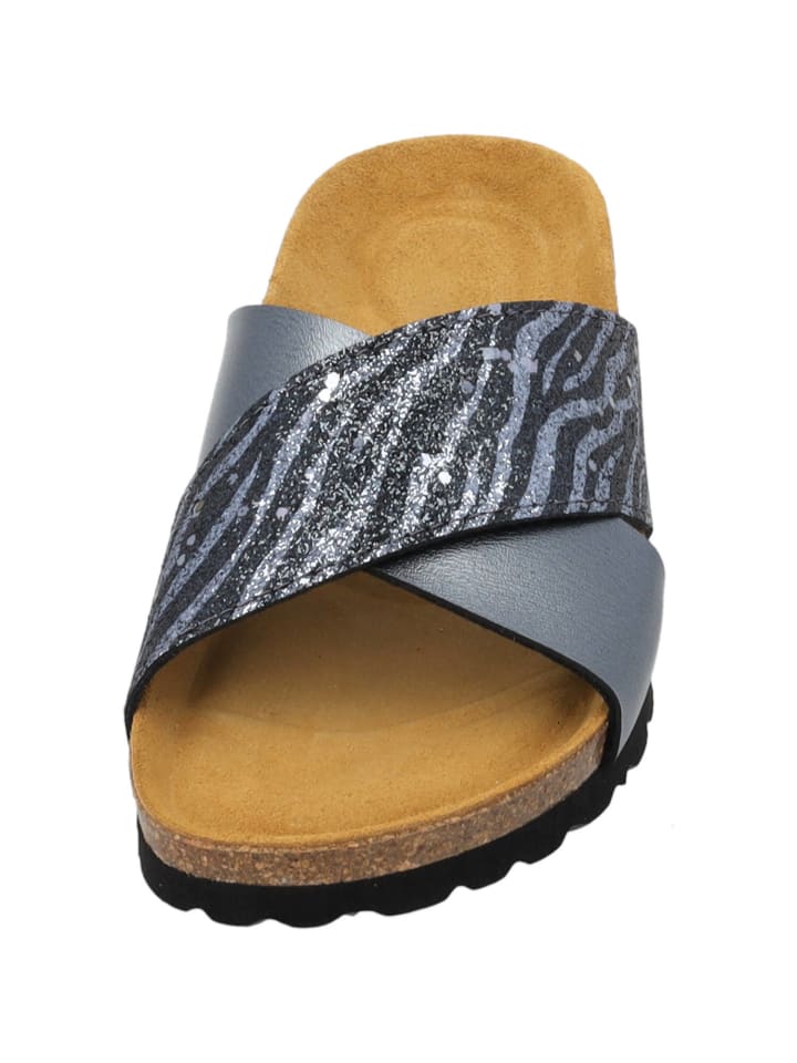 palado Pantoletten in grau zebra glitzer günstig kaufen