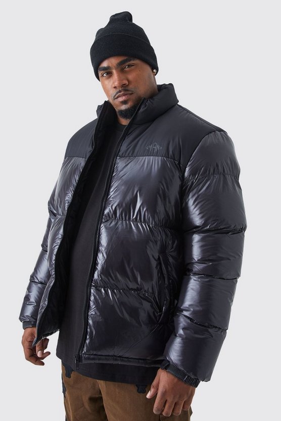 Plus Man hochglänzende Colorblock Steppjacke