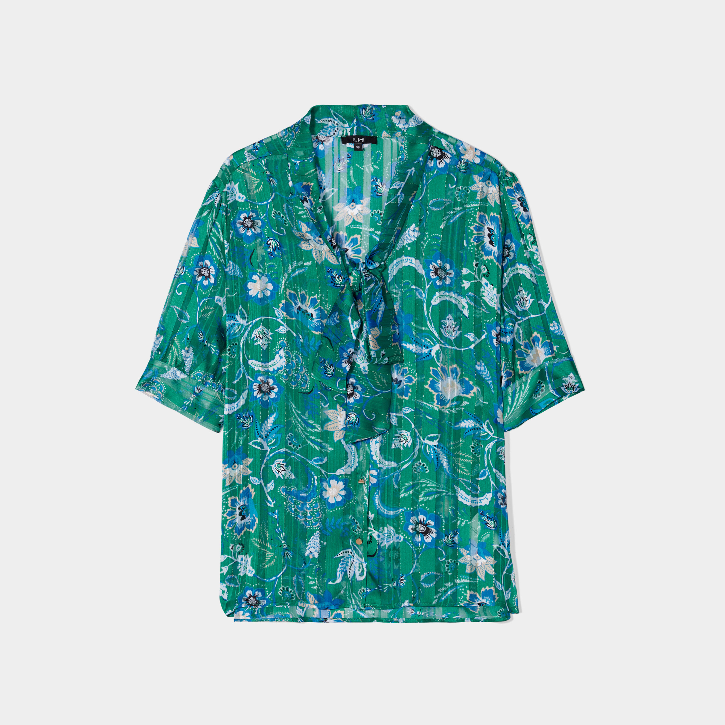 Blouse col lavalière manches courtes vert femme | La Halle