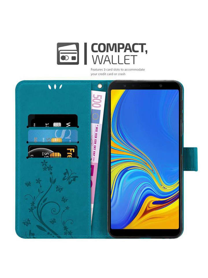 cadorabo Hülle für Samsung Galaxy A7 2018 Blumen Design in FLORAL BLAU günstig kaufen onesize