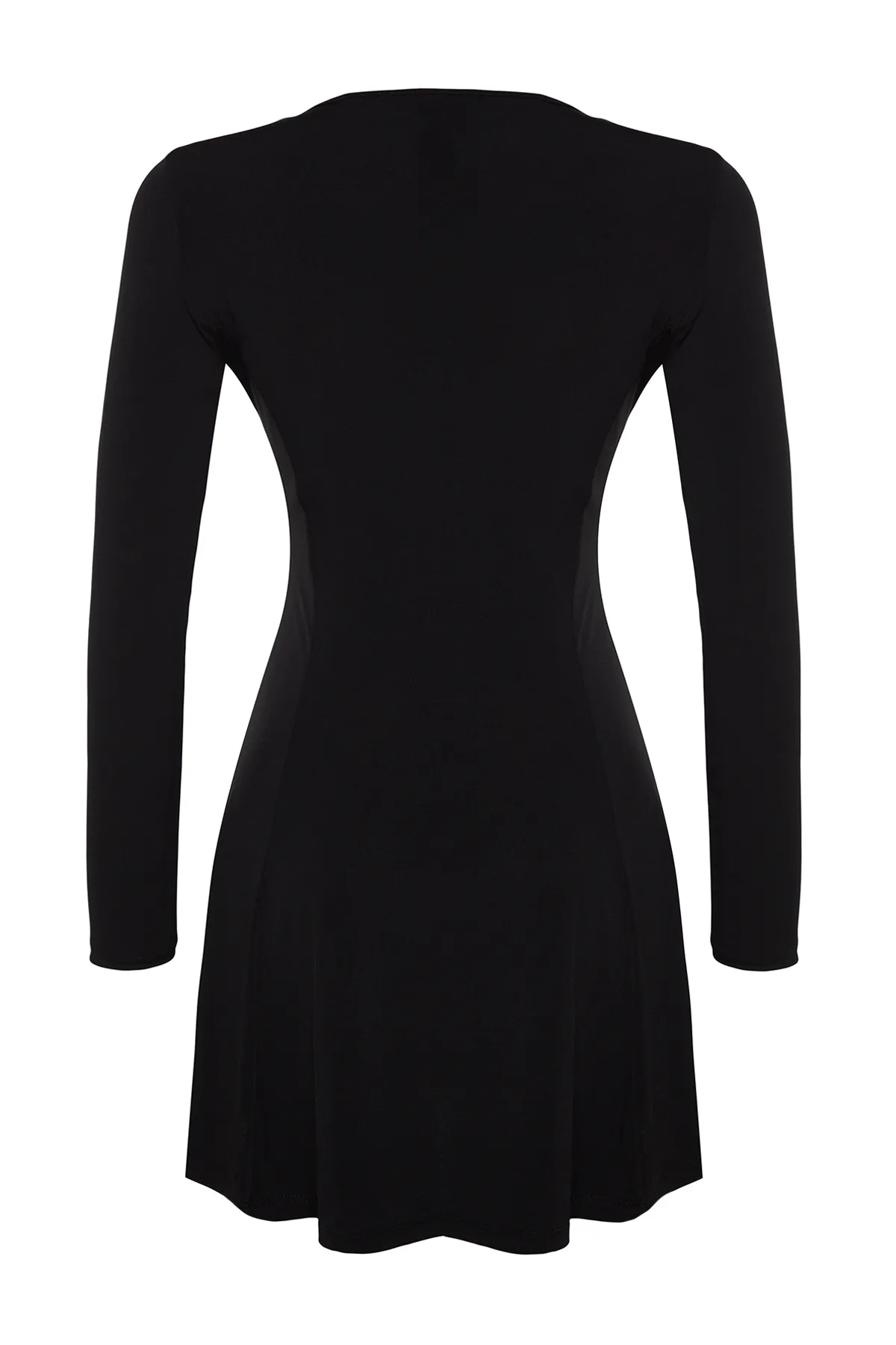 Trendyol Collection  Schwarzes, elegantes Abendkleid mit Taillenöffnung/Skater-Strickkrawattendetail TPRAW24EL00062