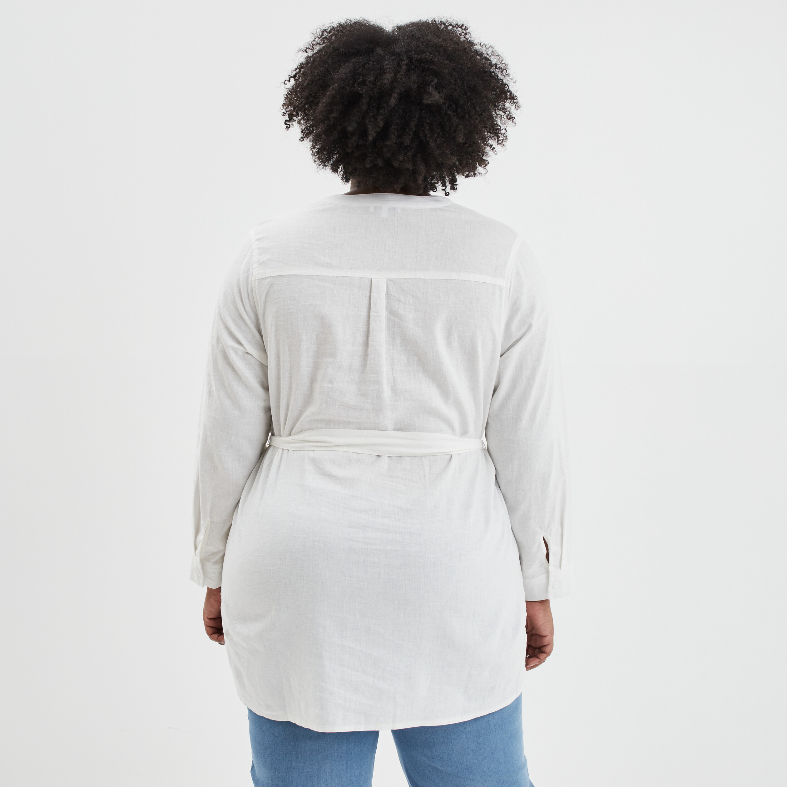 Blouse droite ceinturée lin majoritaire blanc femme grande taille | La Halle