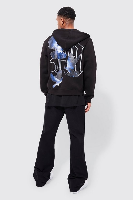Kastiger Oversize Hoodie mit Reißverschluss und Print