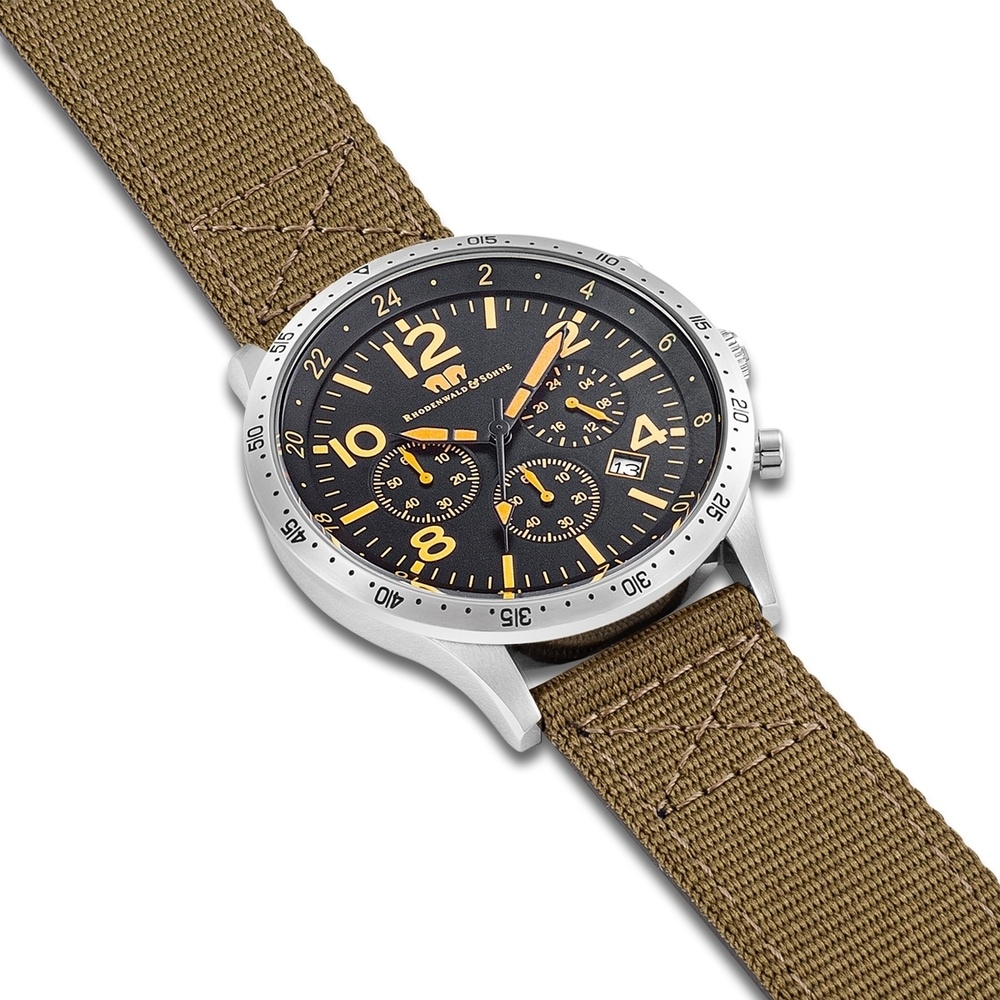 Rhodenwald & Söhne Chronographe Flight Captain en Argent Nylon en Vert Montre