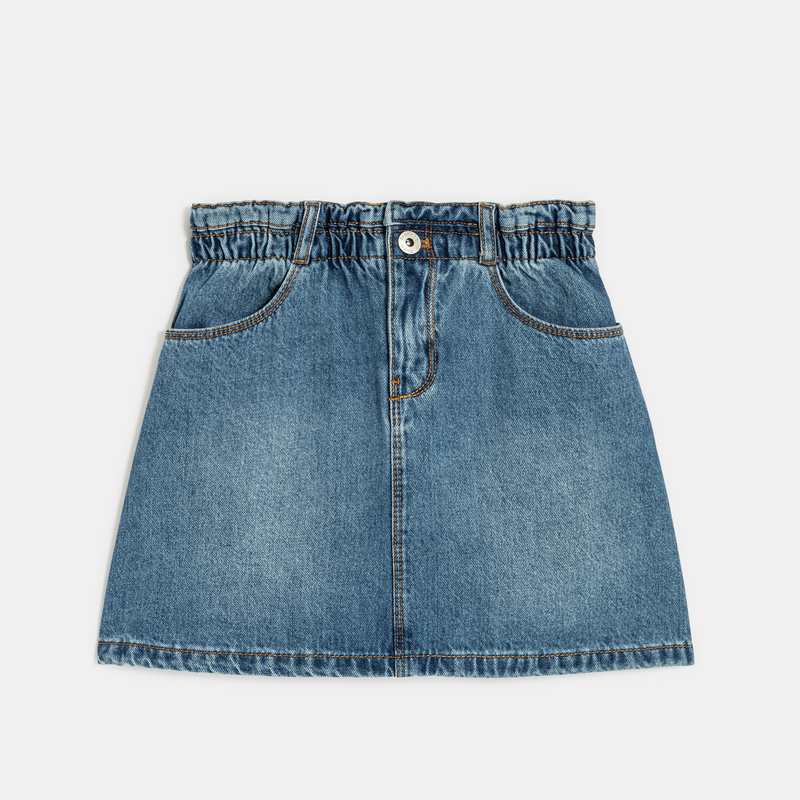 Mini-jupe en jean taille haute bleue fille