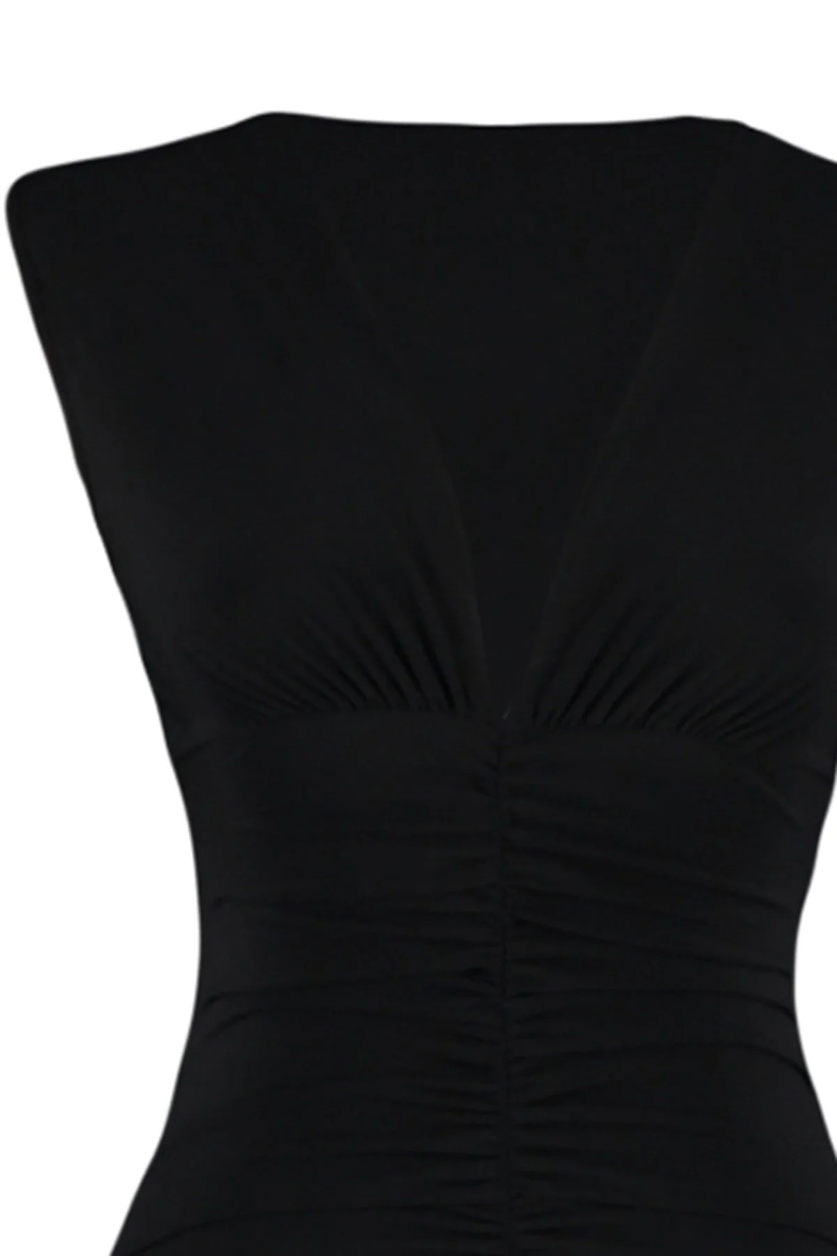Trendyol Collection  Schwarzes tailliertes/figurbetontes Midi-Bleistiftkleid aus flexiblem Strick mit Raffung TWOSS23EL00751