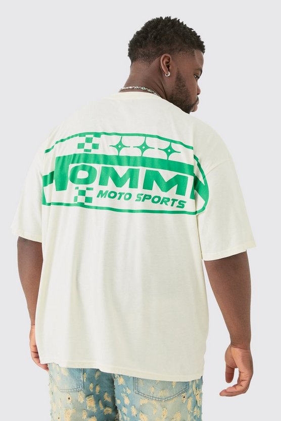 Plus T-Shirt mit Homme Moto Sport Print