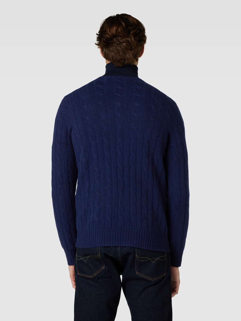 Kaschmirpullover mit Zopfmuster in marineblau