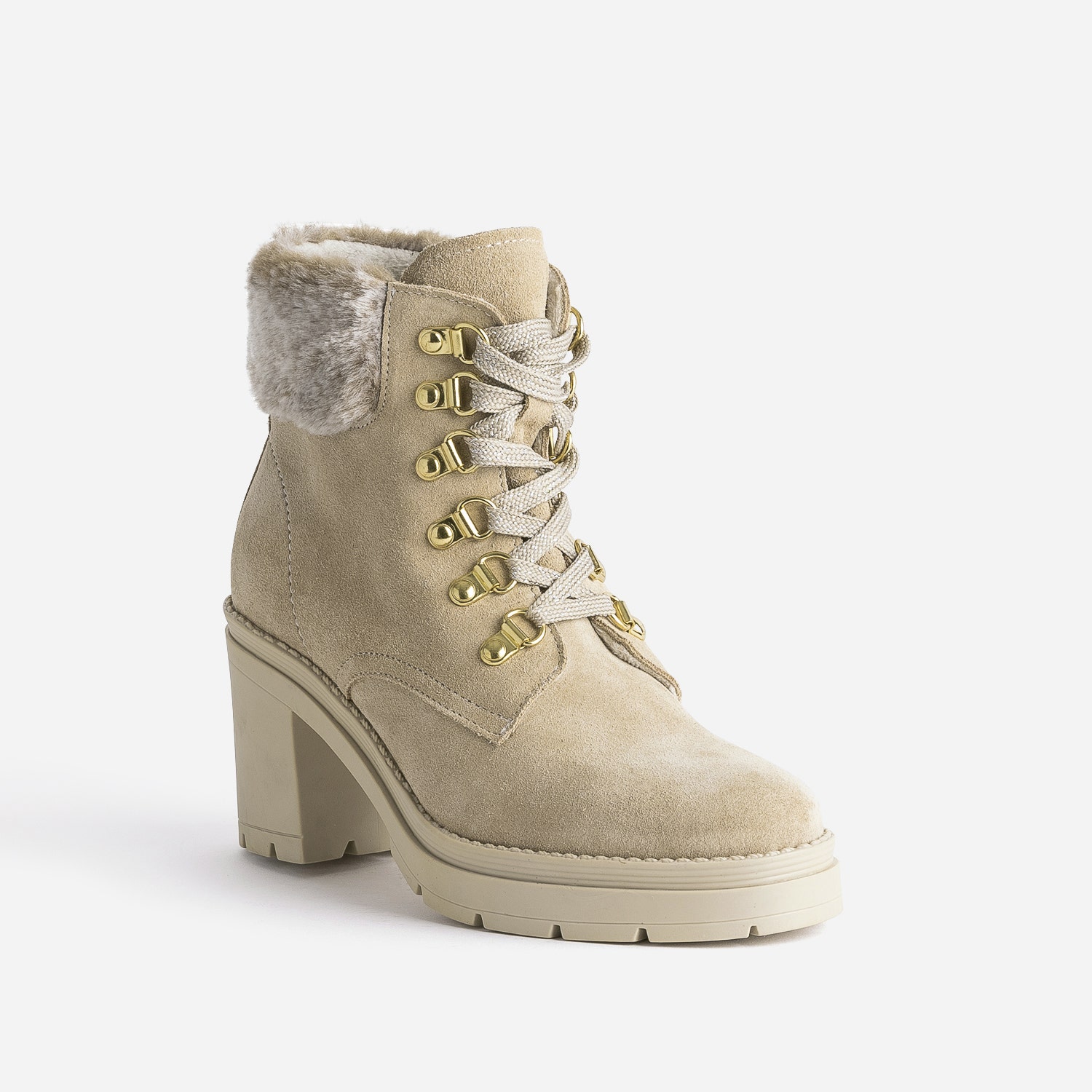 Bottine à talon TEXTO beige cuir velours