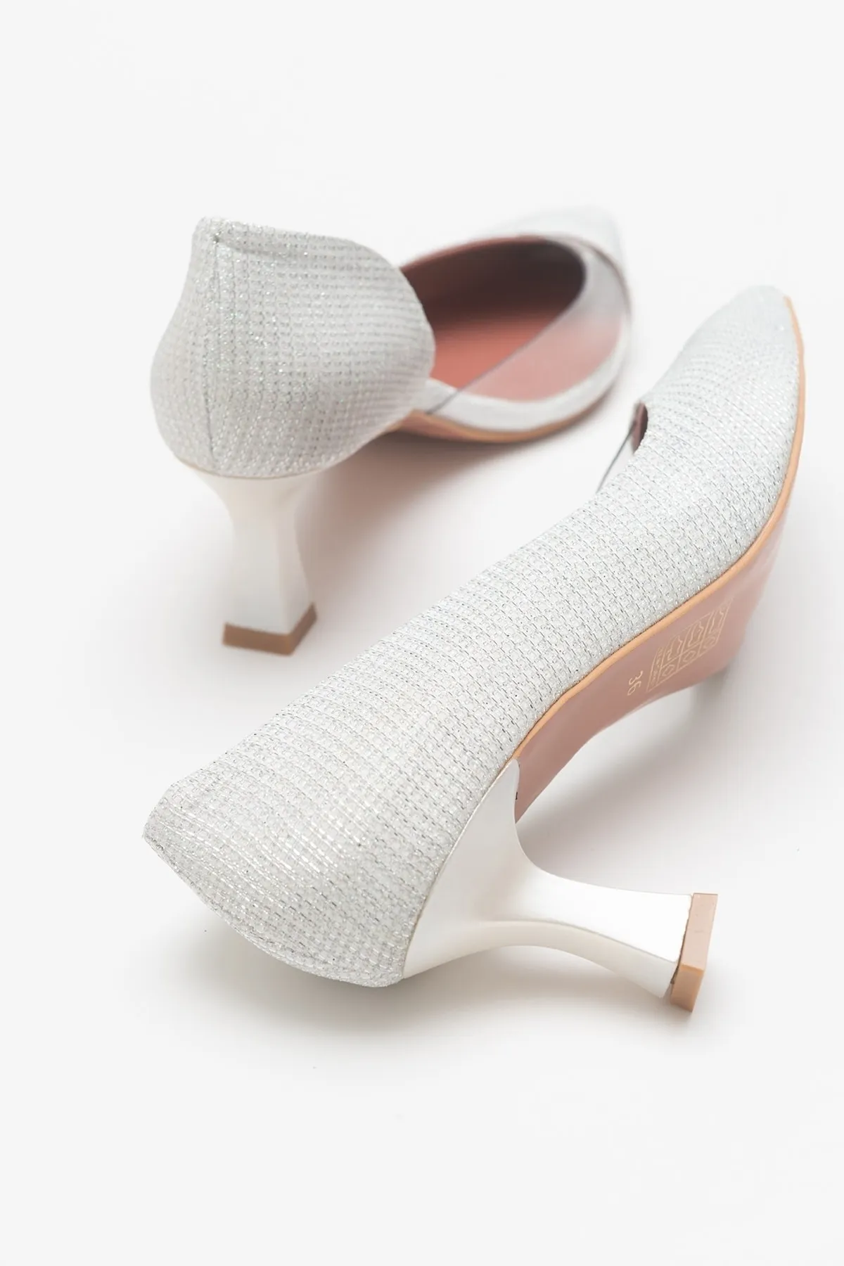 LuviShoes  353 Perlmutt-Damenschuhe mit silbrigem Absatz