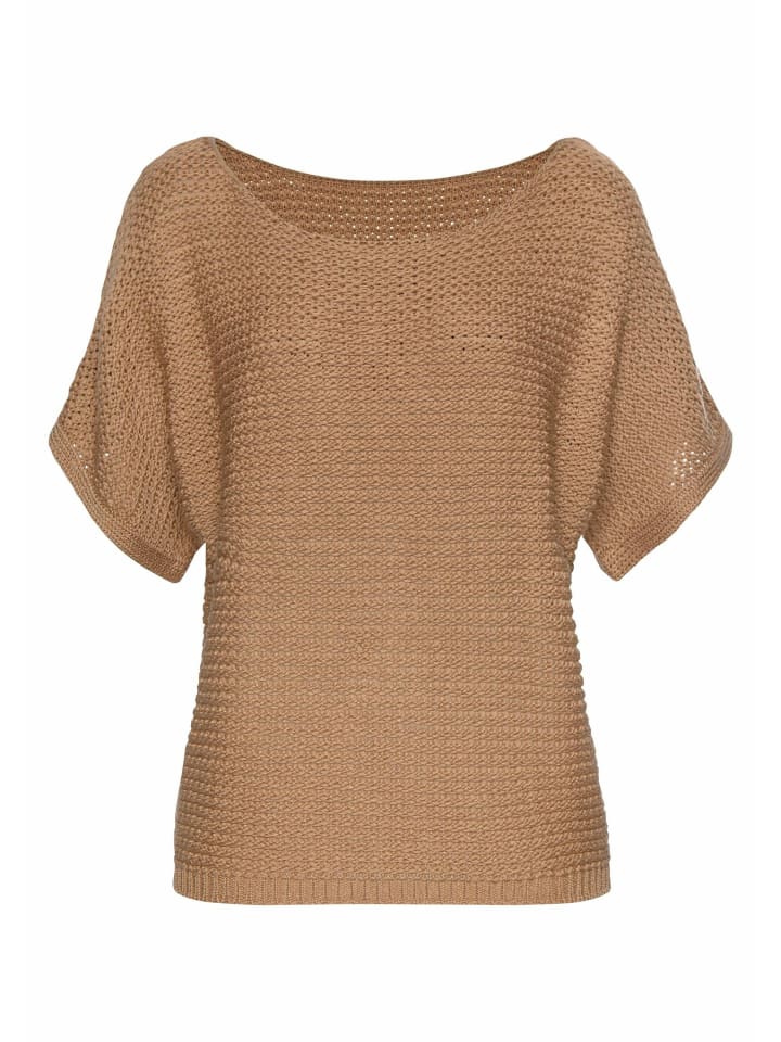 LASCANA Kurzarmpullover in camelfarben günstig kaufen
