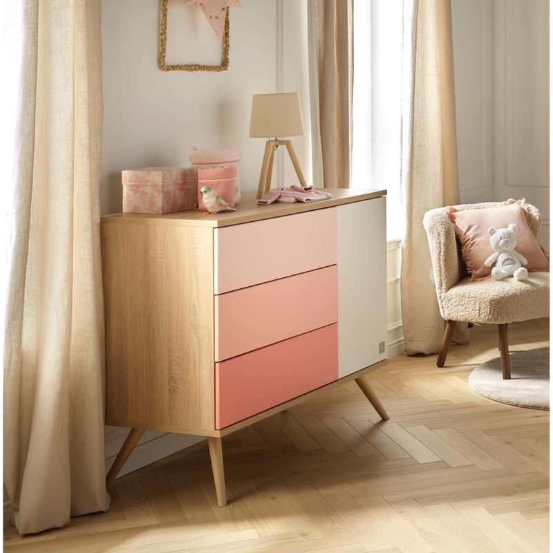 Commode 1 porte et 3 tiroirs Seventies