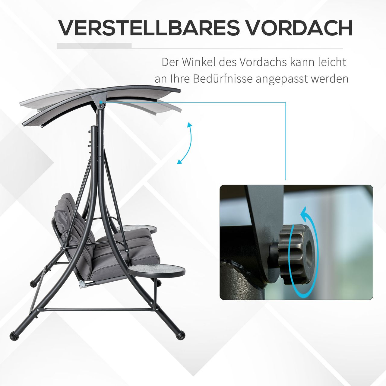 Outsunny Hollywoodschaukel 3-Sitzer Gartenschaukel mit verstellbarem Sonnendach