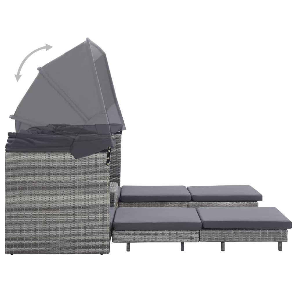 vidaXL Loungesofa Ausziehbares 3-Sitzer-Schlafsofa mit Dach Poly Rattan Grau, 1 Teile