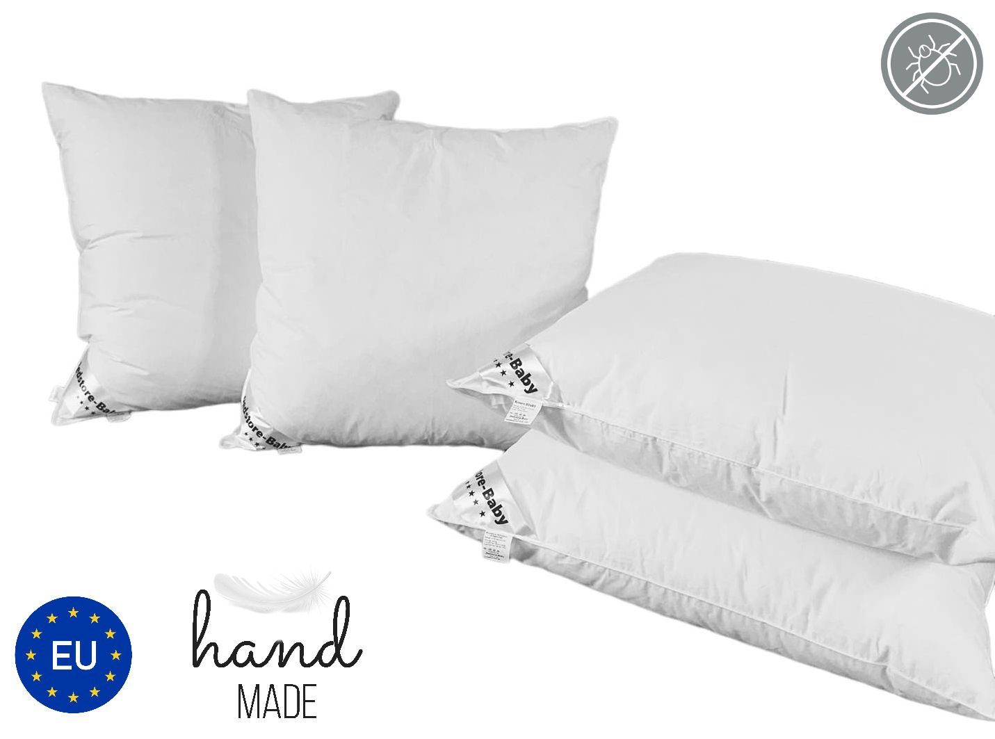 Gänsefederkopfkissen Kissen 80x80cm 1500g 2er Set, Dedstore-Baby, Füllung: Gänsedaunen, Gänsefedern, Bauchschläfer, Rückenschläfer, Seitenschläfer, 2er Set, Set Preis, 2 Stück Komplett Set Preis, Allergiker geeignet