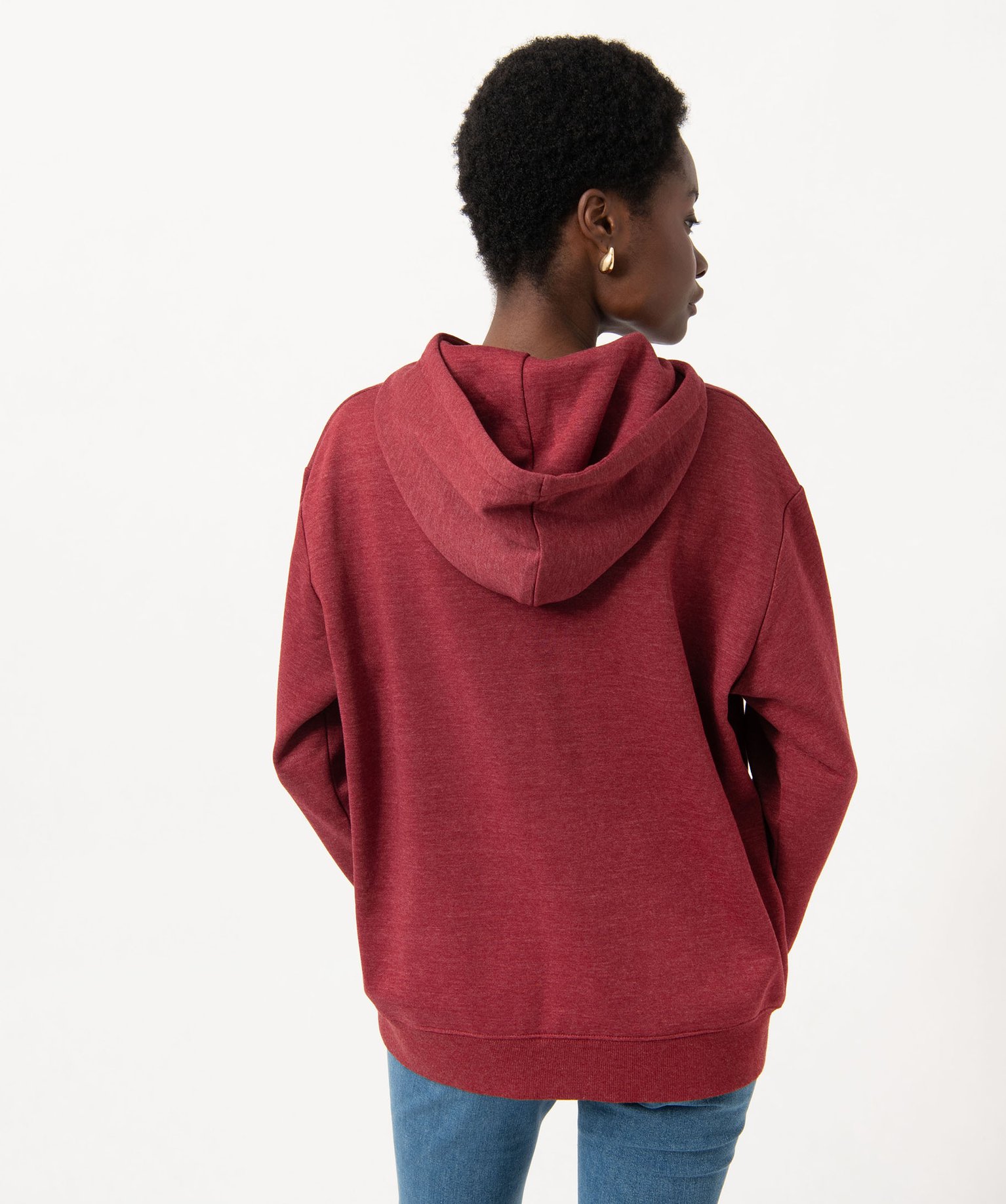 Sweat oversize à capuche intérieur molletonné femme bordeaux | GEMO