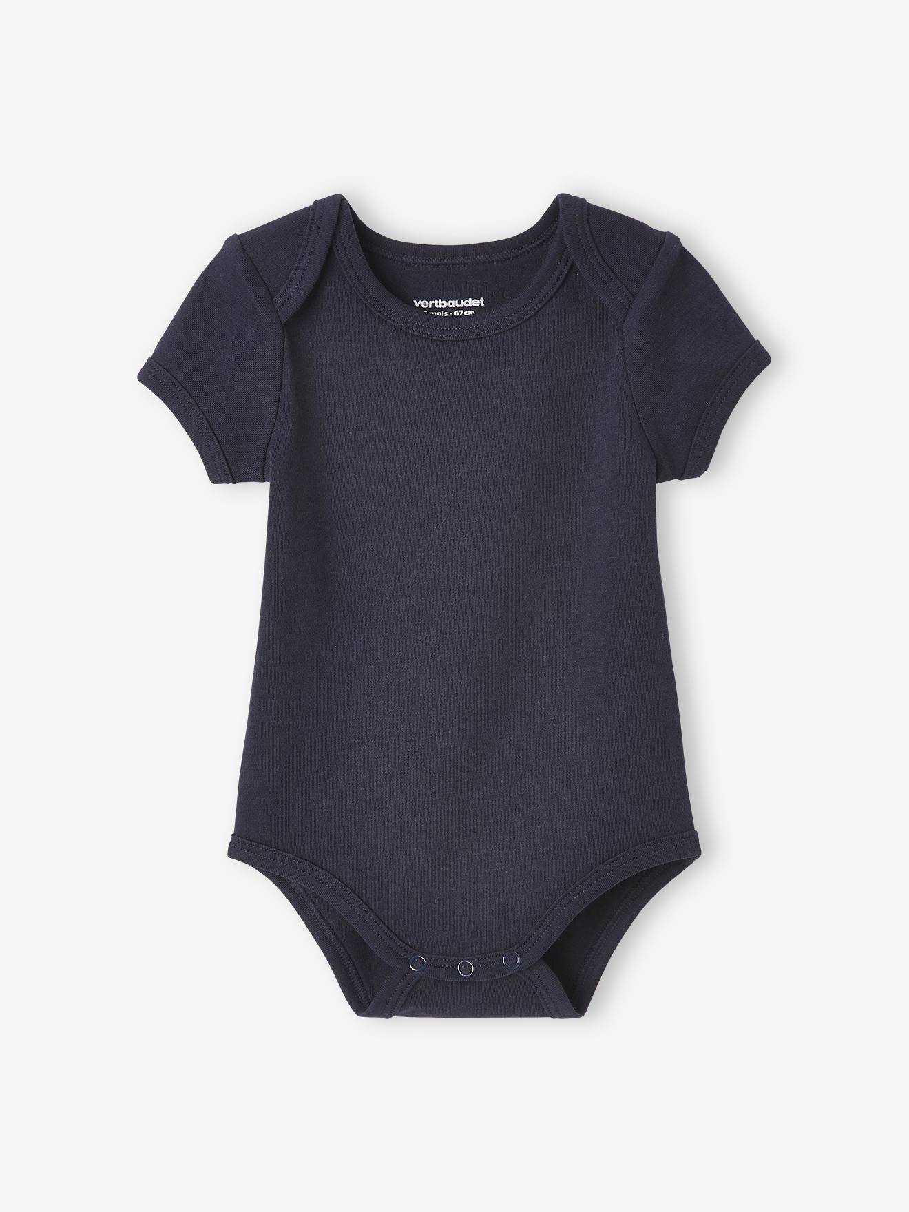 Lot de 7 bodies manches courtes ouverture US bébé BASICS lot bleu