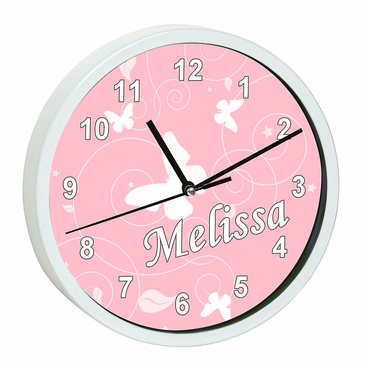 Kinder Wanduhr laufruhig personalisiert mit Name Schmetterling Altrosa