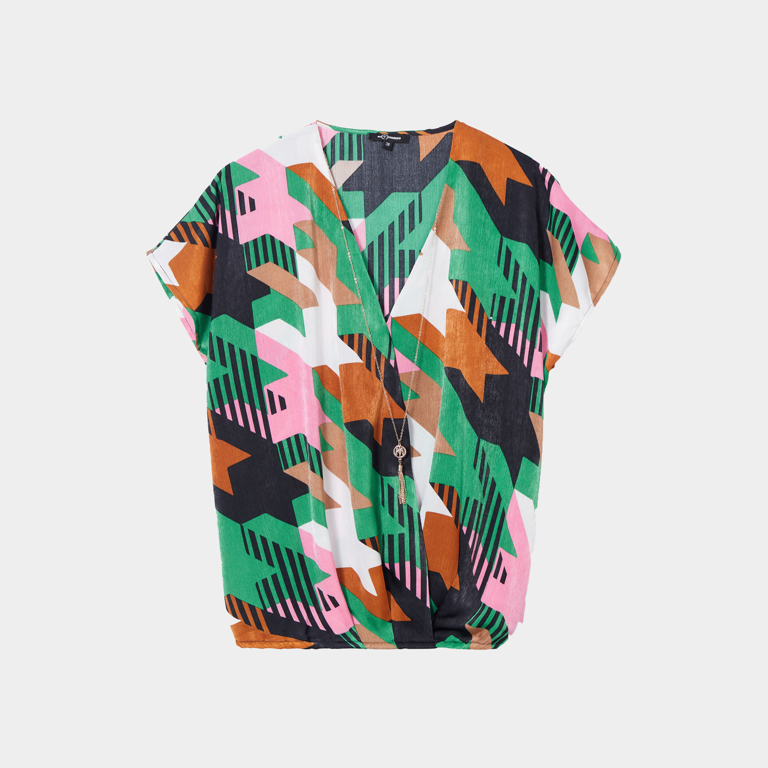 Blouse bijoux col en V manches courtes ecru femme | La Halle