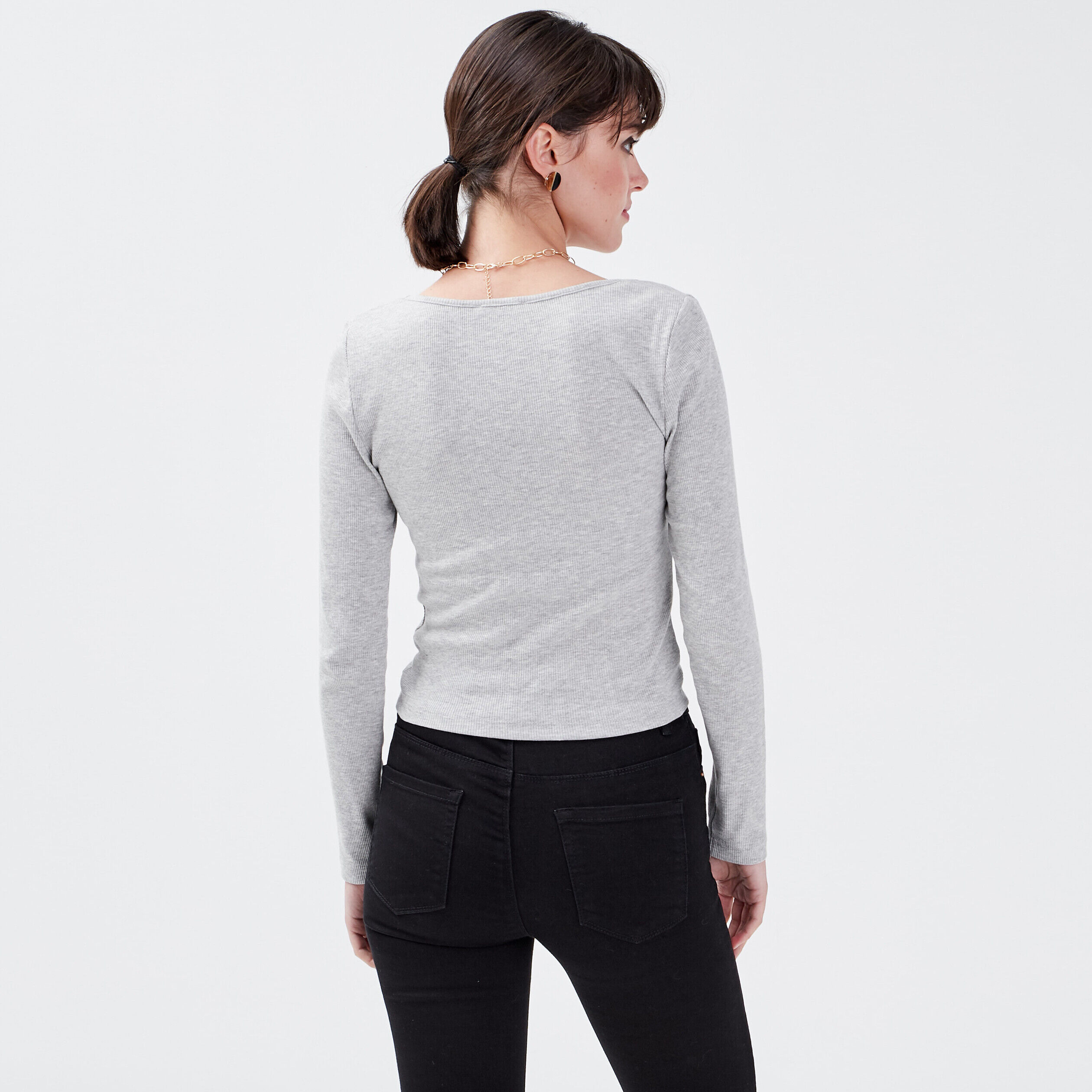 T-shirt manches longues gris clair femme | Cache Cache